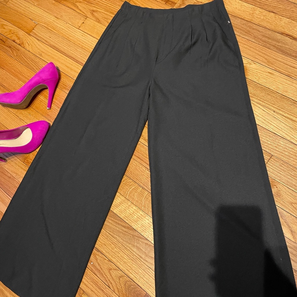 Mango súper flare elephant pinstripe pleated palazzo Casual Dressy pants black L - Picture 2 of 7